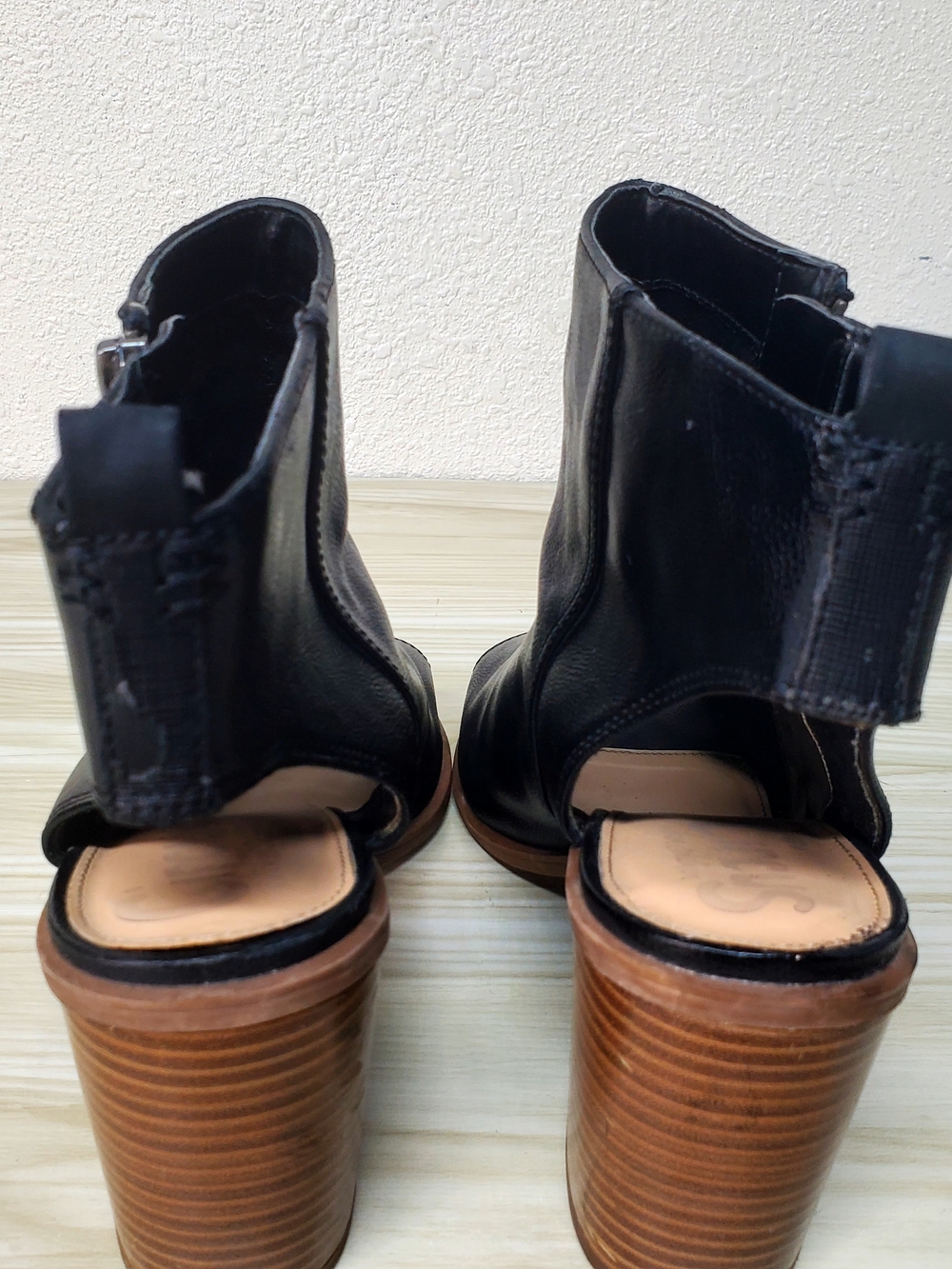 Circus by Sam Edelman Black Leather Peep-Toe Block Heel Ankle Boots - Picture 7 of 14